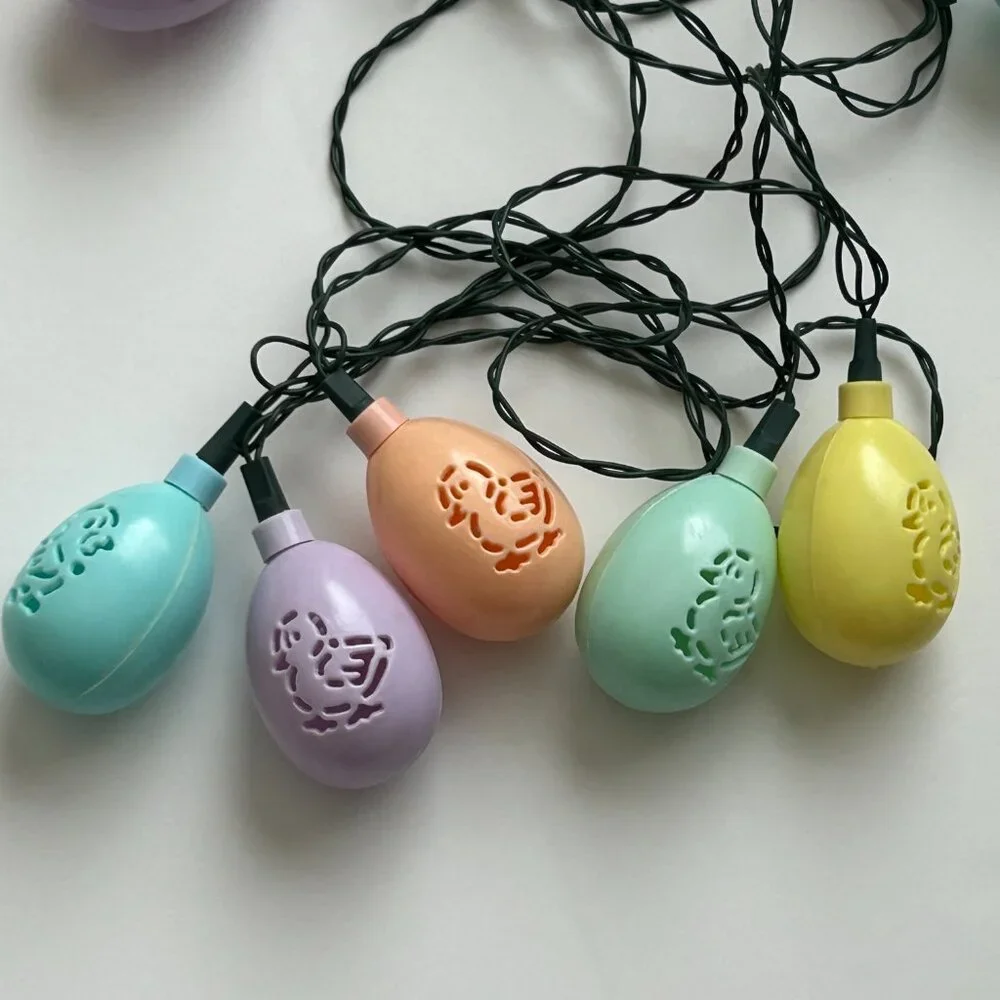 Happy Easter Blow Mold 10 Egg String Light Set Chick Duck Cutout Plastic Vintage